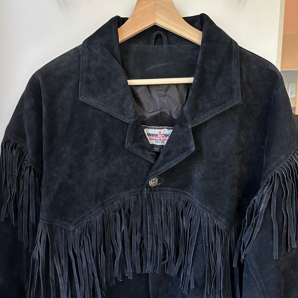 Minnetonka Leather Oversized Fringe Jacket – Button Up Black, XL - Picture 5 of 10